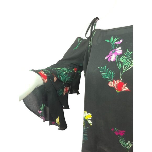 Vince Camuto Black Floral Off-Shoulder Blouse Size M Crop Ruffle Bell Sleeve - Picture 3 of 8